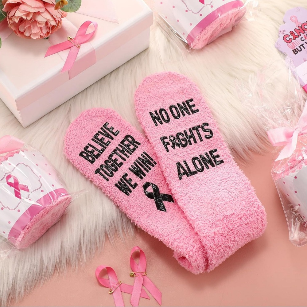 Pink Breast Cancer Awareness Fuzzy Socks